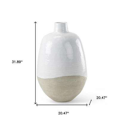 32" White And Beige Color Block Ceramic Round Floor Vase HomeRoots