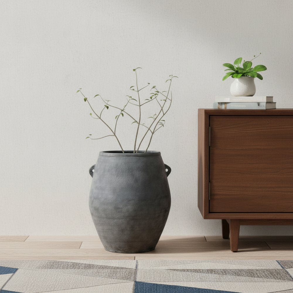 32" Gray Ceramic Amphora Floor Vase HomeRoots