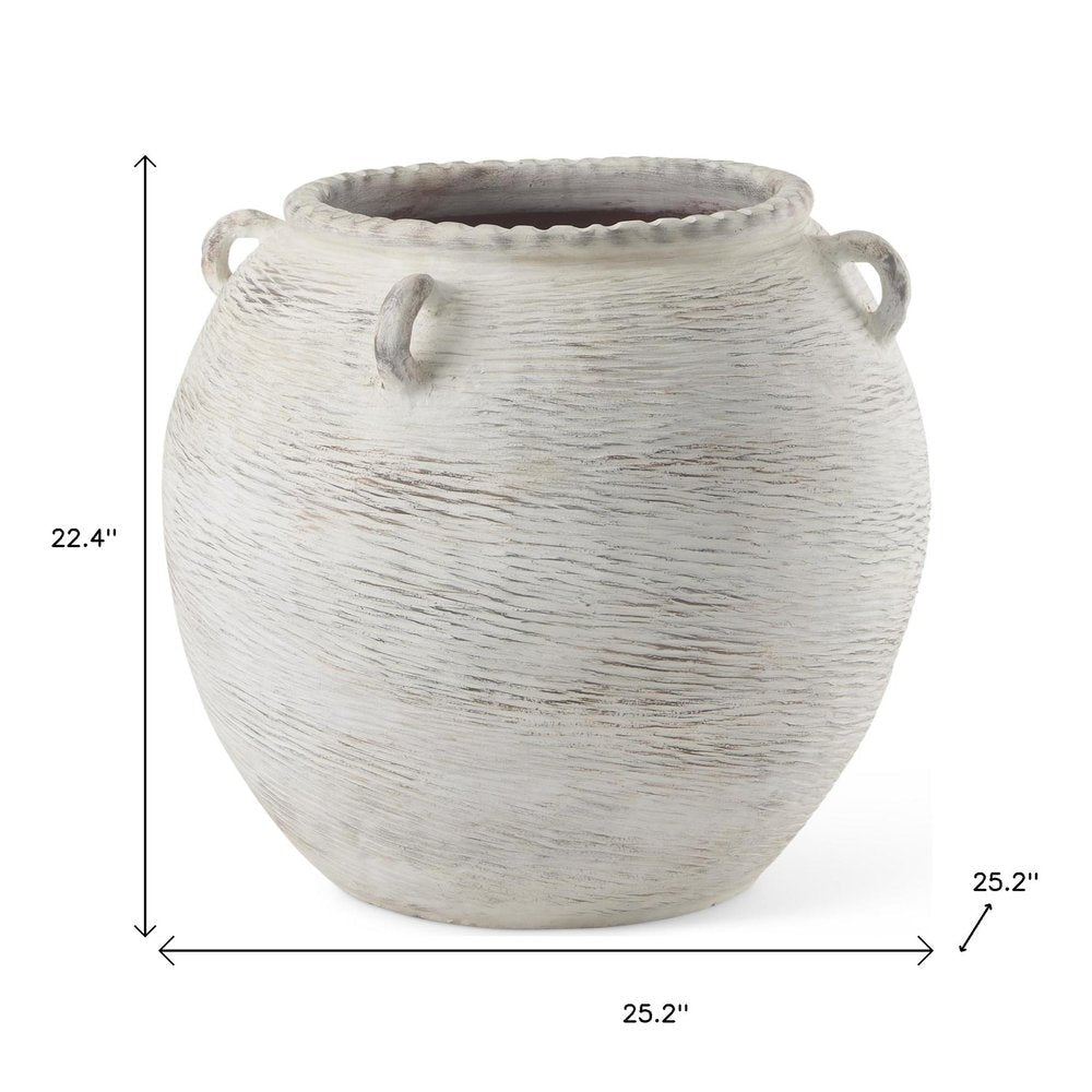 22" Cream Ceramic Amphora Floor Vase HomeRoots