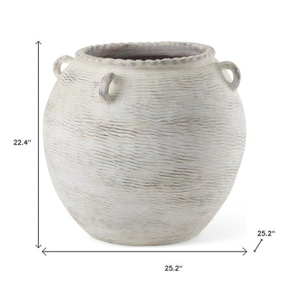 22" Cream Ceramic Amphora Floor Vase HomeRoots