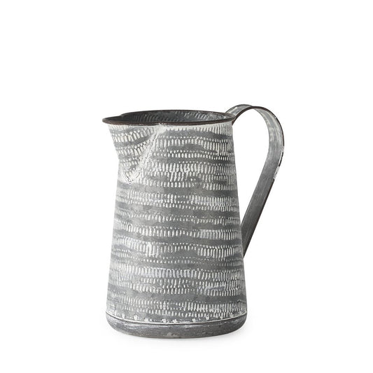 8" Gray And White Striped Metal Tapered Jug Vase