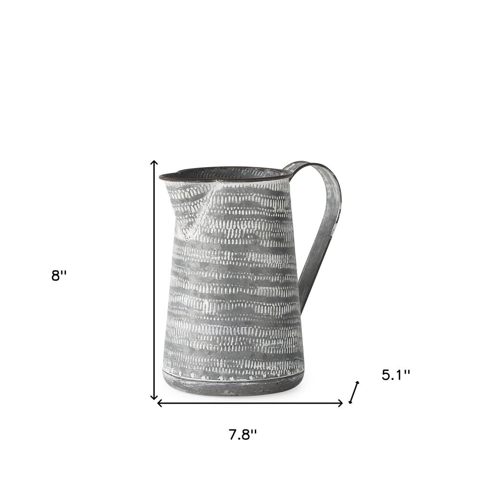 8" Gray And White Striped Metal Tapered Jug Vase HomeRoots