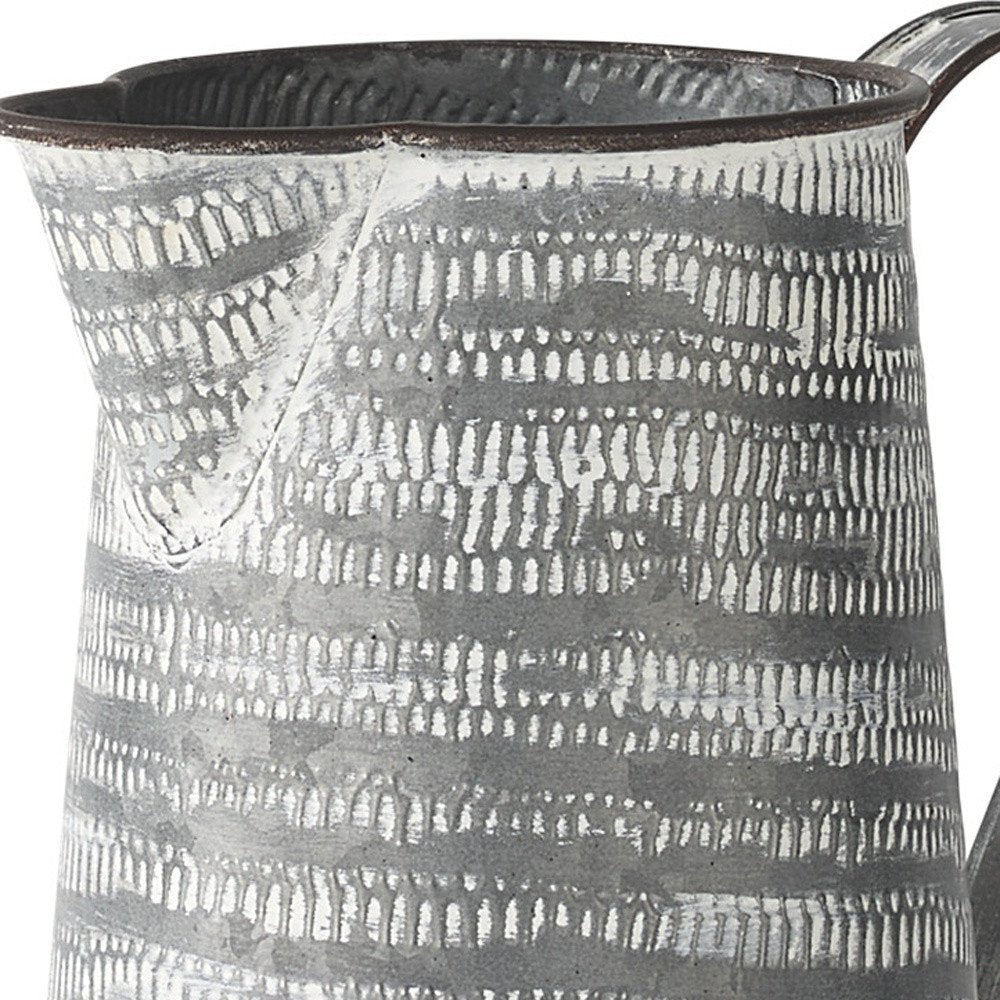 8" Gray And White Striped Metal Tapered Jug Vase HomeRoots