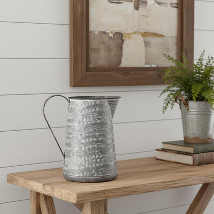 8" Gray And White Striped Metal Tapered Jug Vase HomeRoots