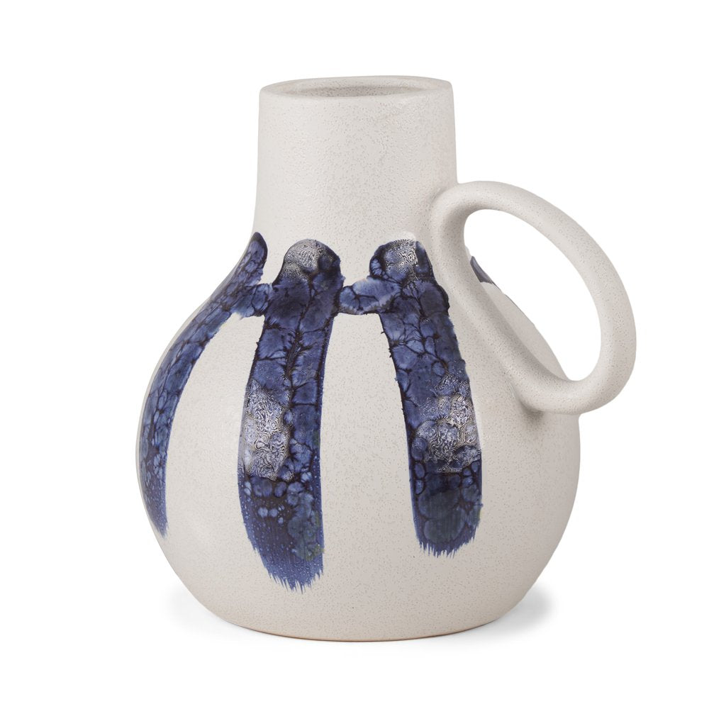 10" White And Blue Abstract Ceramic Amphora Jug Vase HomeRoots