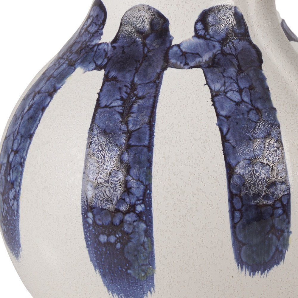 10" White And Blue Abstract Ceramic Amphora Jug Vase HomeRoots