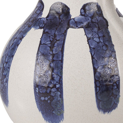 10" White And Blue Abstract Ceramic Amphora Jug Vase HomeRoots