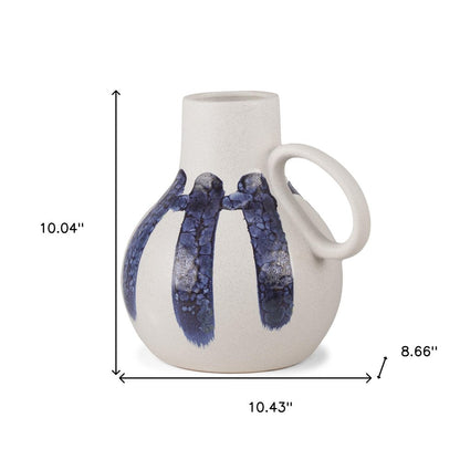 10" White And Blue Abstract Ceramic Amphora Jug Vase HomeRoots