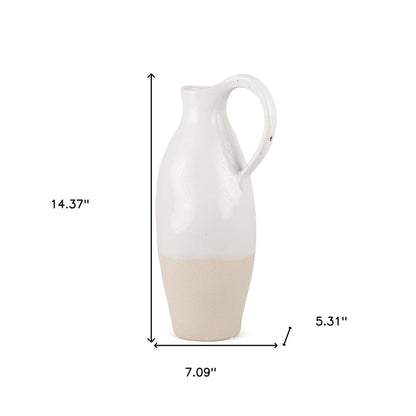 14" White And Beige Ombre Ceramic Bud Jug Vase
