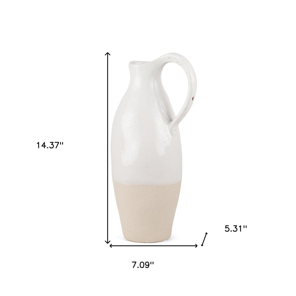 14" White And Beige Ombre Ceramic Bud Jug Vase HomeRoots