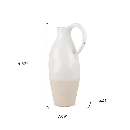 14" White And Beige Ombre Ceramic Bud Jug Vase HomeRoots