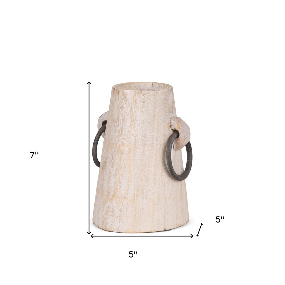 7" Light Brown Solid Wood Cylinder Jug Vase HomeRoots