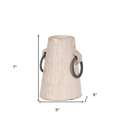 7" Light Brown Solid Wood Cylinder Jug Vase HomeRoots