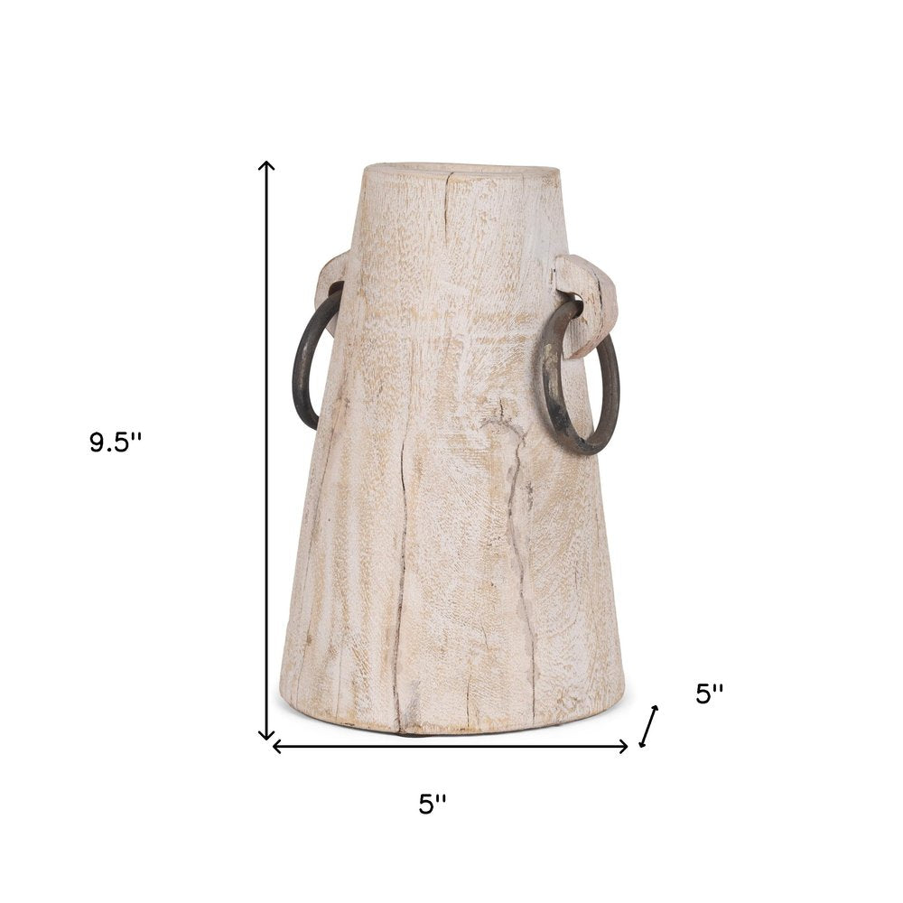 10" Light Brown Solid Wood Cylinder Jug Vase HomeRoots