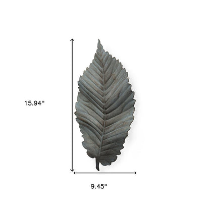 Brattea 16" X 9" Green Leaf Metal Hanging Dimensional Sculpture