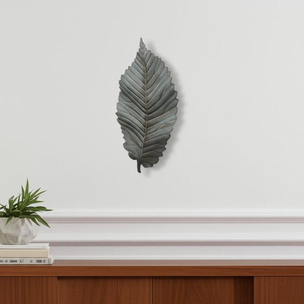 Brattea 16" X 9" Green Leaf Metal Hanging Dimensional Sculpture — view 5