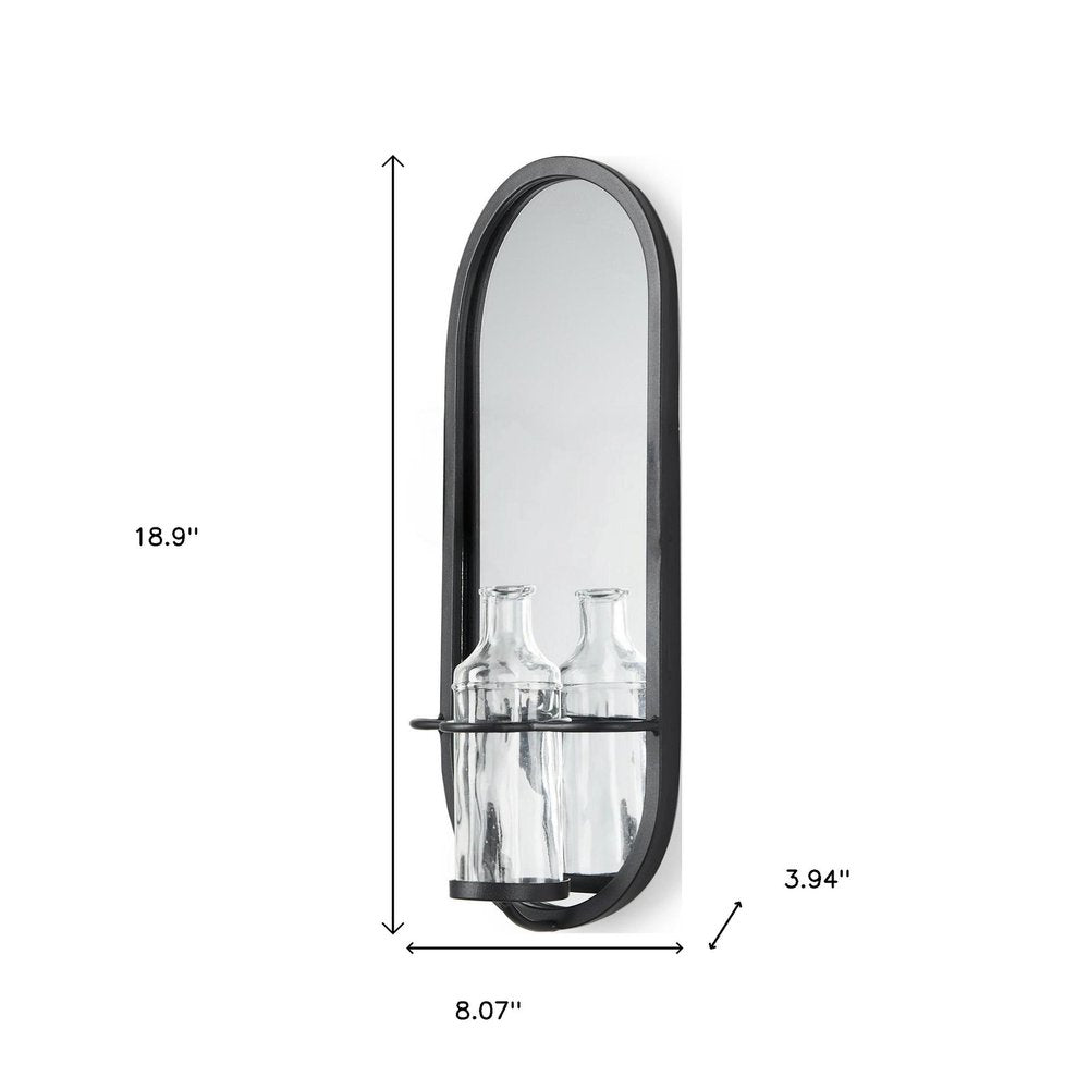 19" Black And Clear Glass Bottle Metal And Mirrored Glass Oval Wall Vase HomeRoots