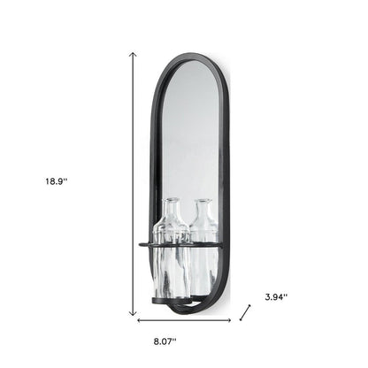 19" Black And Clear Glass Bottle Metal And Mirrored Glass Oval Wall Vase HomeRoots