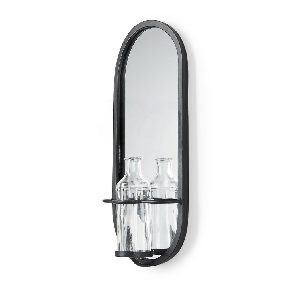 19" Black And Clear Glass Bottle Metal And Mirrored Glass Oval Wall Vase HomeRoots