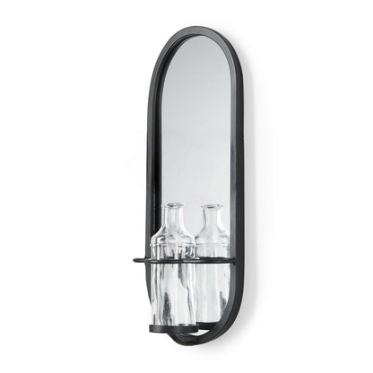 19" Black And Clear Glass Bottle Metal And Mirrored Glass Oval Wall Vase HomeRoots