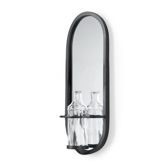 19" Black And Clear Glass Bottle Metal And Mirrored Glass Oval Wall Vase
