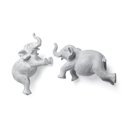 Set of Two Maynard I Gray Elephant Resin Hanging Dimensional Sculpture