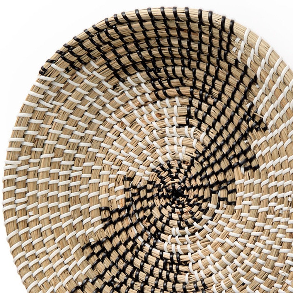 12" X 12" Brown Black And White Round Geo Seagrass Hanging Dimensional Sculpture — view 2