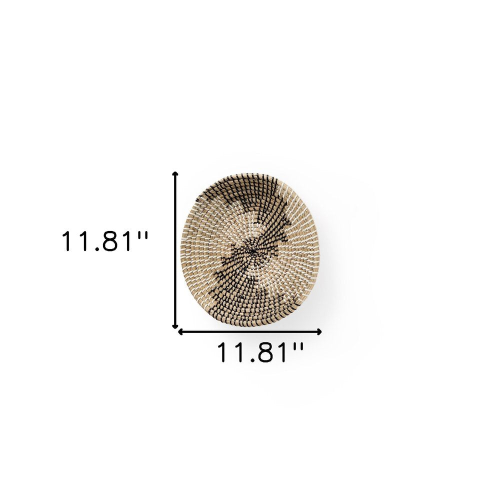 12" X 12" Brown Black And White Round Geo Seagrass Hanging Dimensional Sculpture — view 4