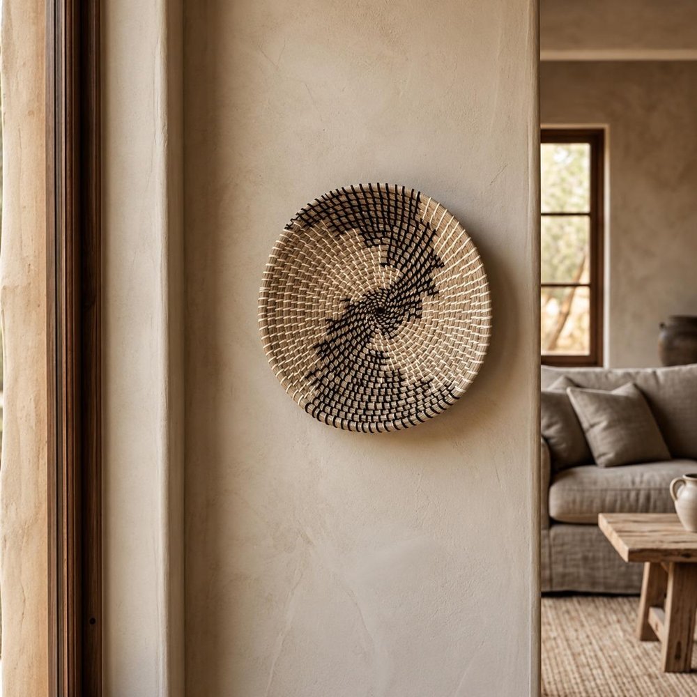 12" X 12" Brown Black And White Round Geo Seagrass Hanging Dimensional Sculpture — view 6