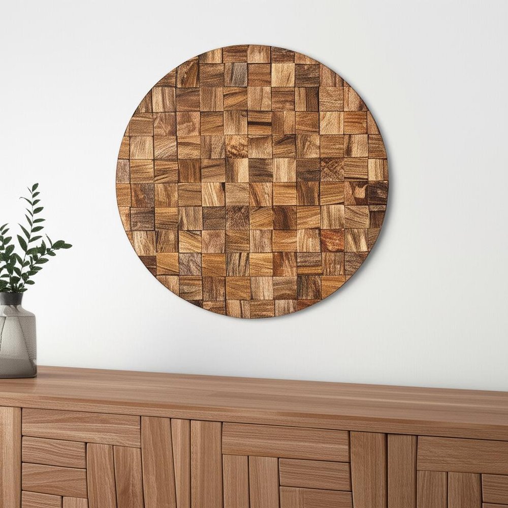 Into the Abyss II 24" X 24" Brown Geometric Wood Circle Hanging Dimensional Sculpture — view 5
