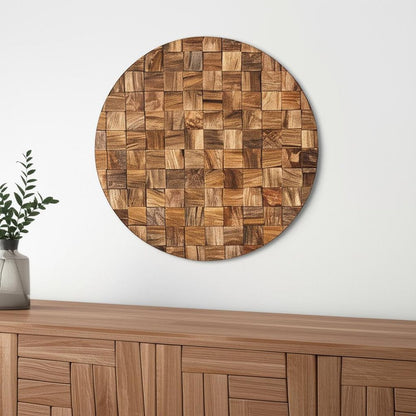 Into the Abyss II 24" X 24" Brown Geometric Wood Circle Hanging Dimensional Sculpture