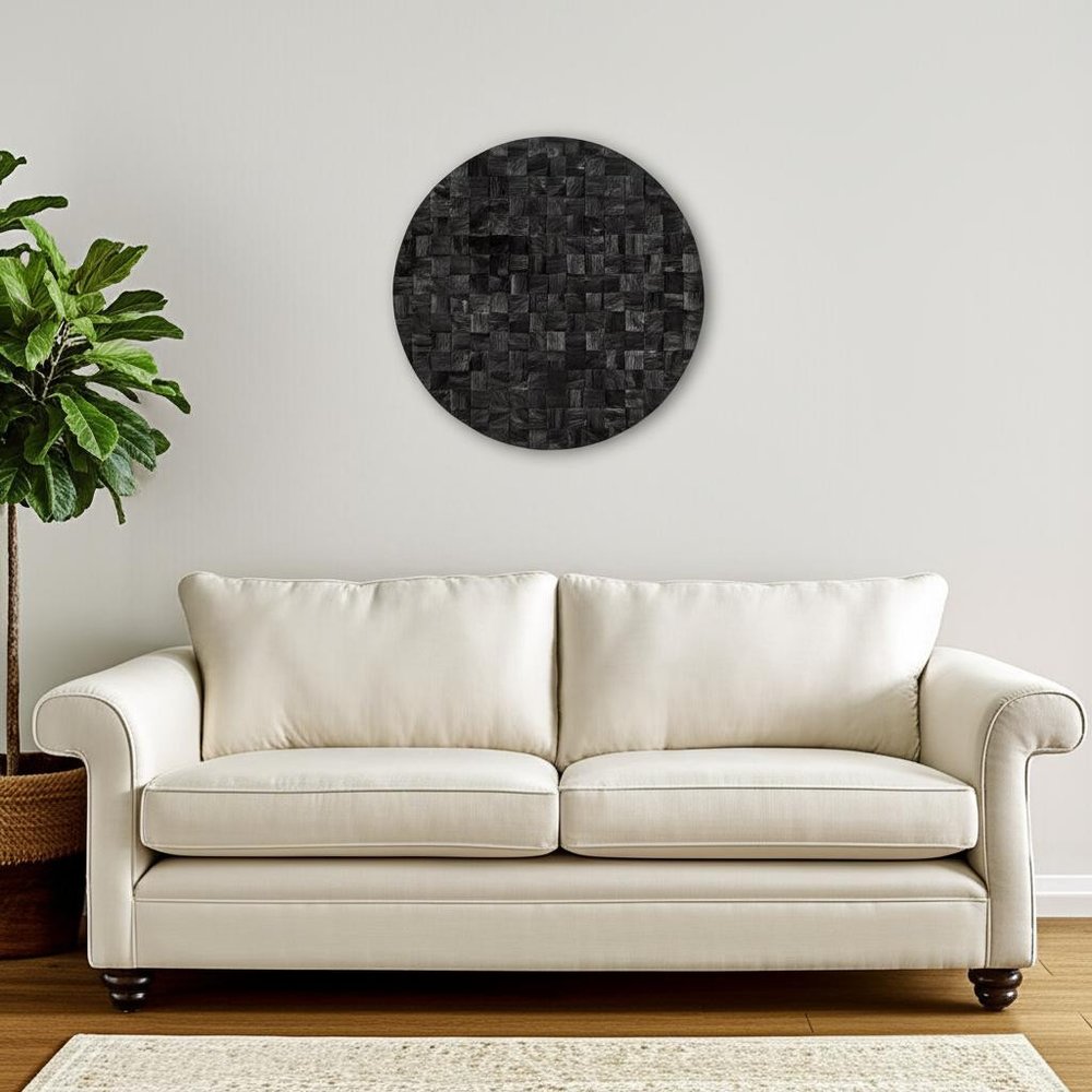 Into the Abyss II 32" X 32" Black Geometric Wood Circle Hanging Dimensional Sculpture — view 5
