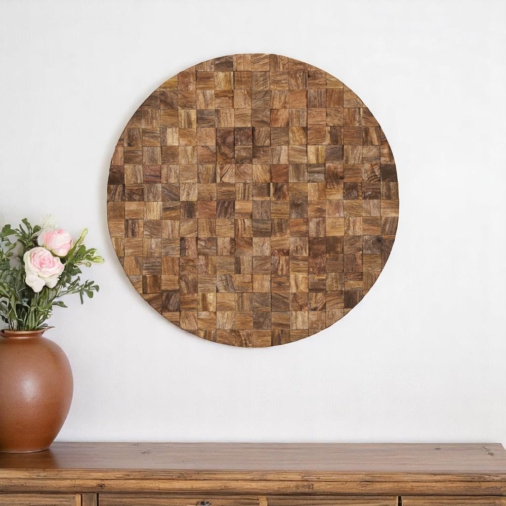 Into the Abyss II 32" X 32" Brown Geometric Wood Circle Hanging Dimensional Sculpture — view 5