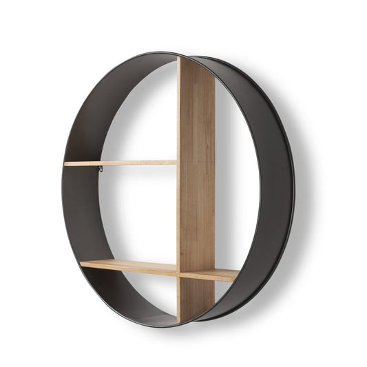 36" Black And Brown Metal And Wood Circular Multi Tier Shelf HomeRoots
