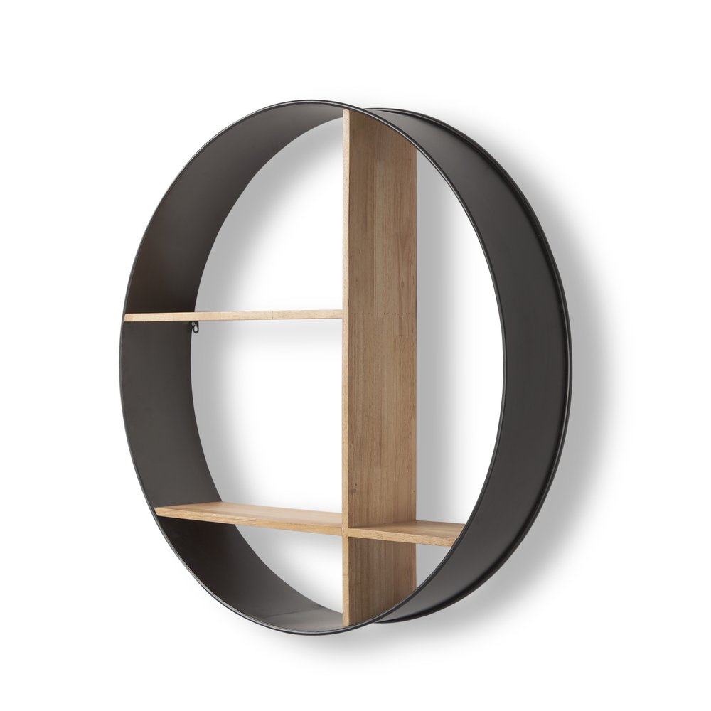 36" Black And Brown Metal And Wood Circular Multi Tier Shelf HomeRoots