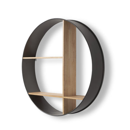 36" Black And Brown Metal And Wood Circular Multi Tier Shelf HomeRoots