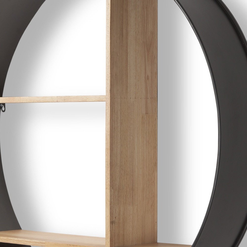 36" Black And Brown Metal And Wood Circular Multi Tier Shelf HomeRoots