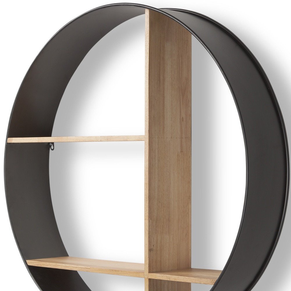36" Black And Brown Metal And Wood Circular Multi Tier Shelf HomeRoots