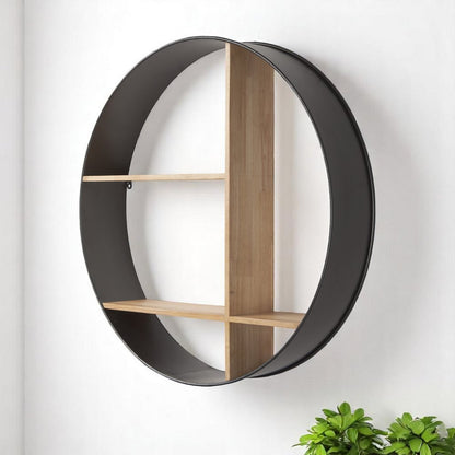 36" Black And Brown Metal And Wood Circular Multi Tier Shelf HomeRoots