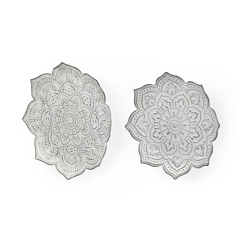Set of Two Miranda Silver Flower Mandala Metal Hanging Dimensional Sculpture — view 1