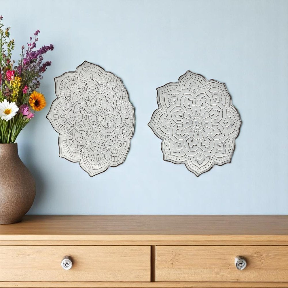Set of Two Miranda Silver Flower Mandala Metal Hanging Dimensional Sculpture — view 4