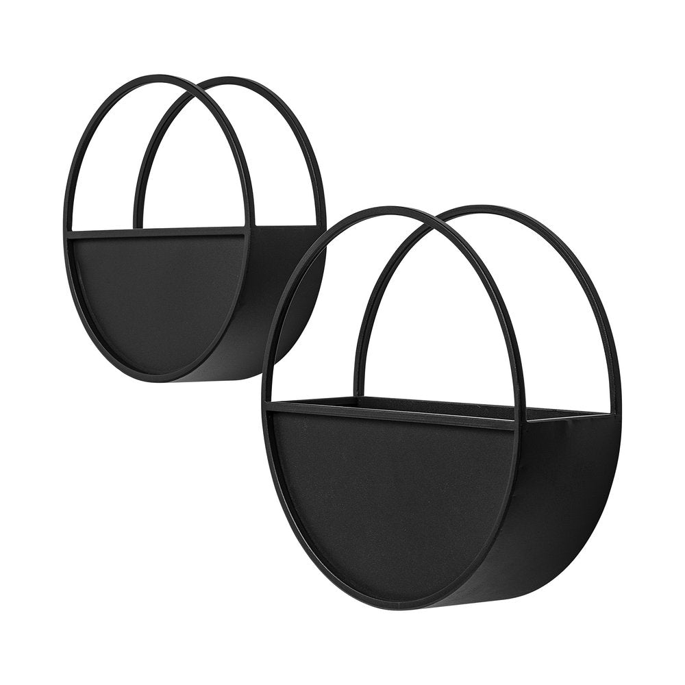 Set of Two Black Metal Round Hanging Planters — view 1