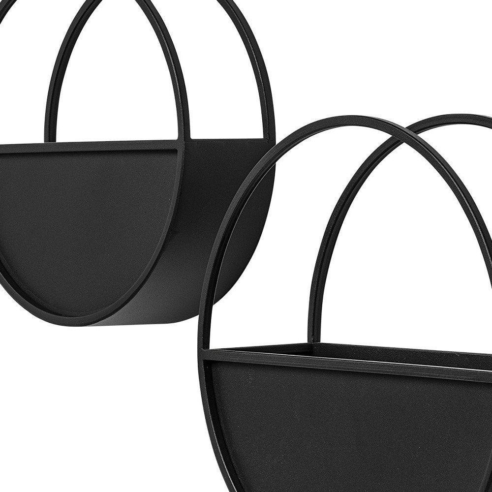 Set of Two Black Metal Round Hanging Planters HomeRoots