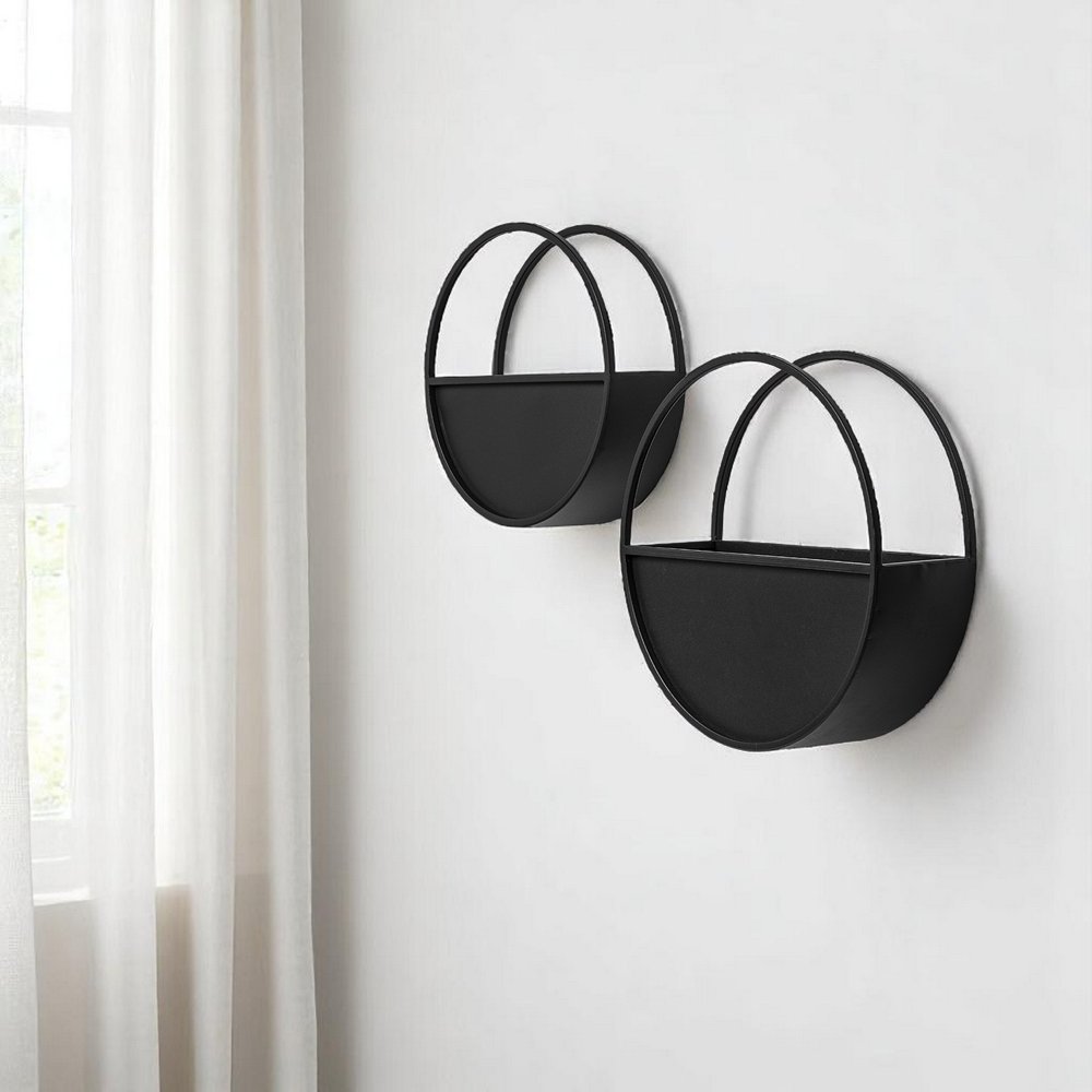 Set of Two Black Metal Round Hanging Planters HomeRoots