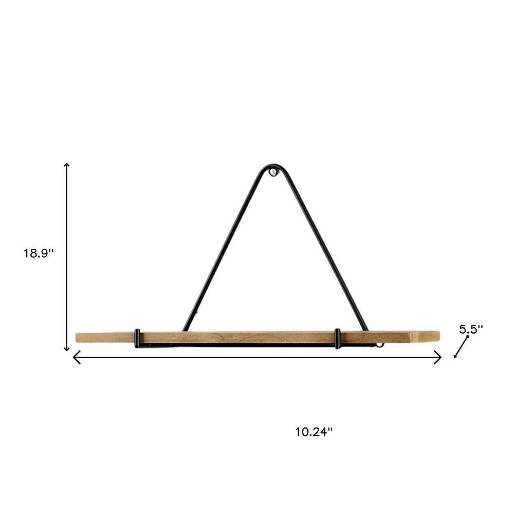 Set Of Three Black And Brown Metal And Solid Wood Triangle Wall Mounted Accent Shelves HomeRoots