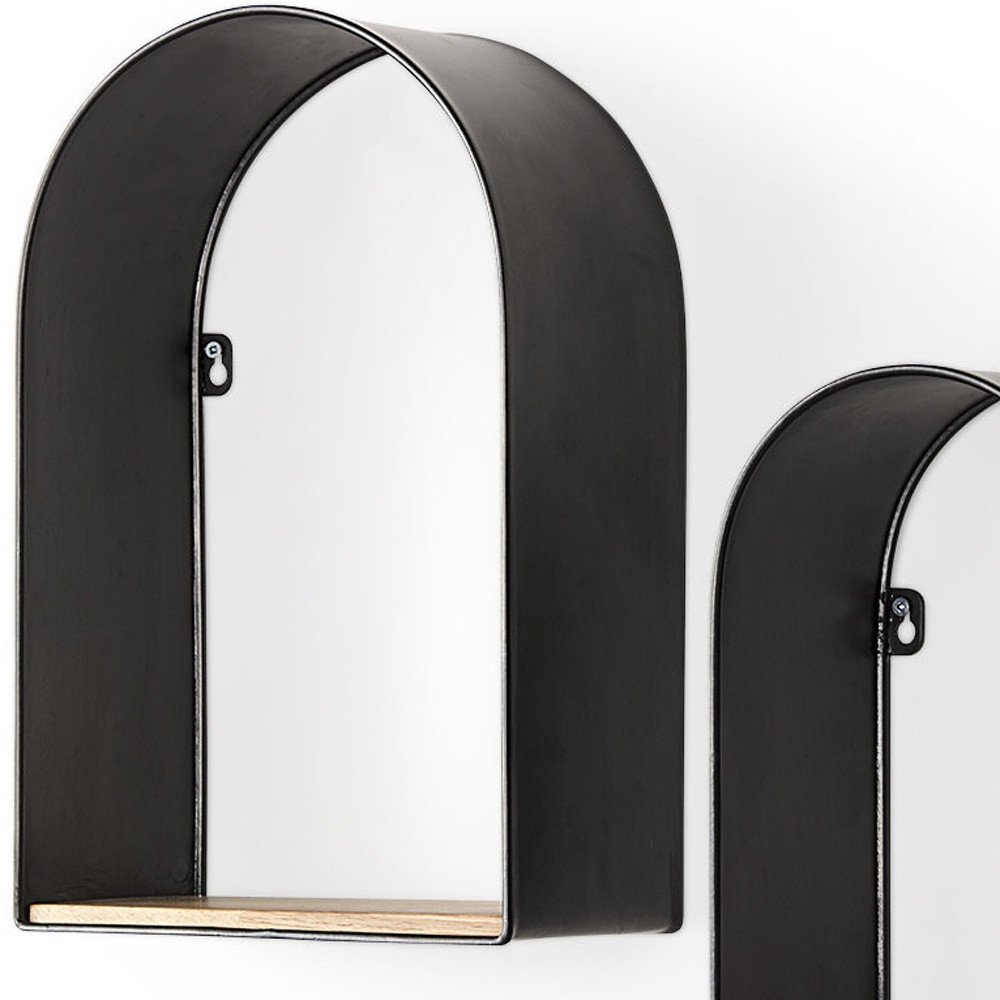 Set Of Three Black And Brown Metal And Solid Wood Arched Wall Mounted Accent Shelf HomeRoots