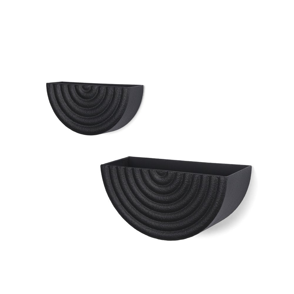 Set of Two Black Metal Geometric Half Moon Wall Planters — view 1