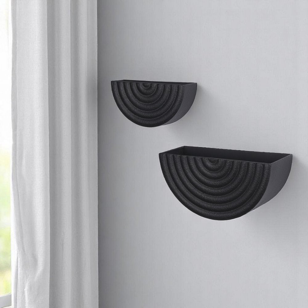 Set of Two Black Metal Geometric Half Moon Wall Planters — view 4