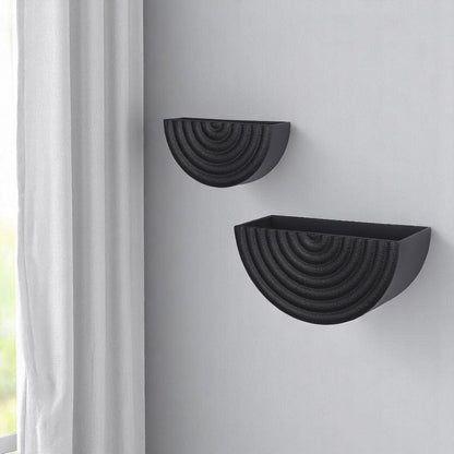 Set of Two Black Metal Geometric Half Moon Wall Planters HomeRoots