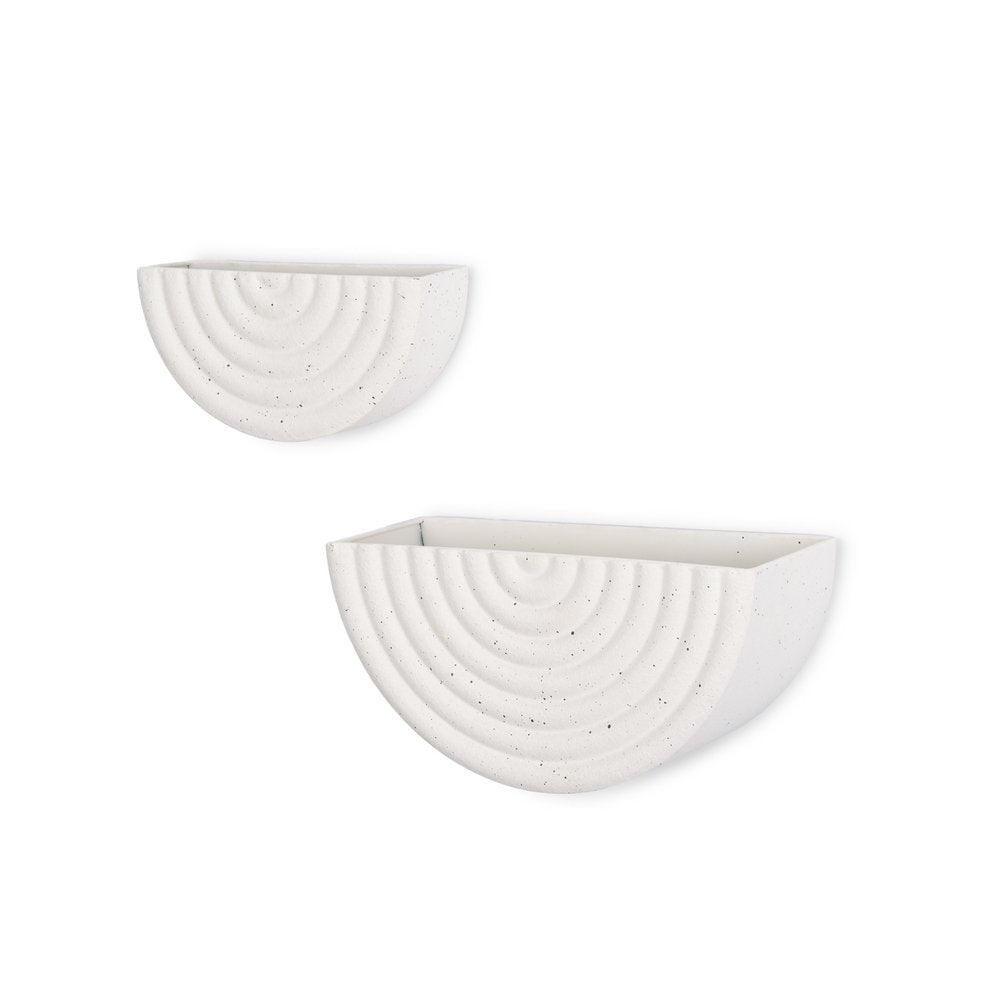 Set of Two White Metal Geometric Half Moon Wall Planters — view 1